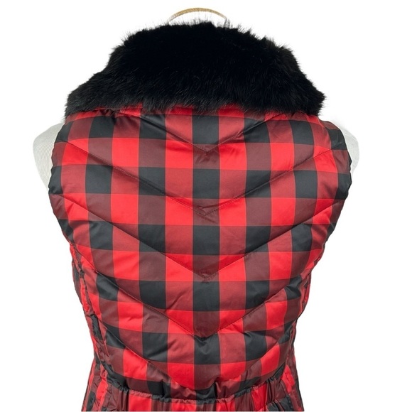 NWT Talbots Down Puffer Vest with Removable Fur Collar Buffalo Check Size XS - Picture 9 of 12